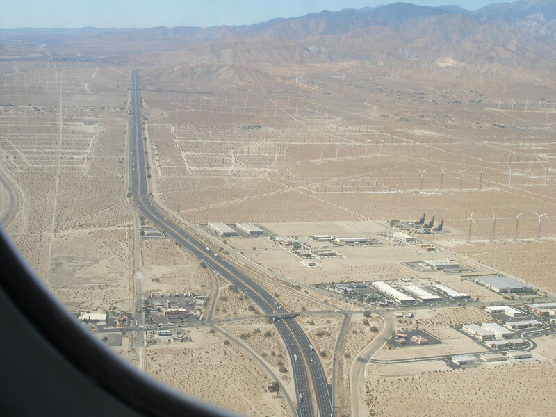 Aerial view of desert wind farm