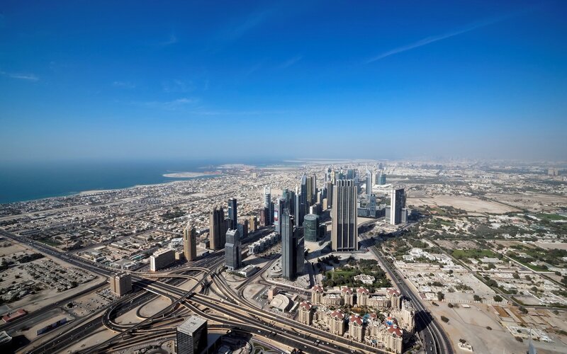 Aerial view of Dubai skyline