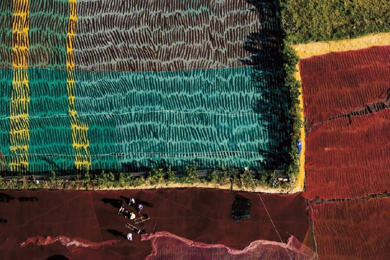 Aerial View of Dyed Fabrics