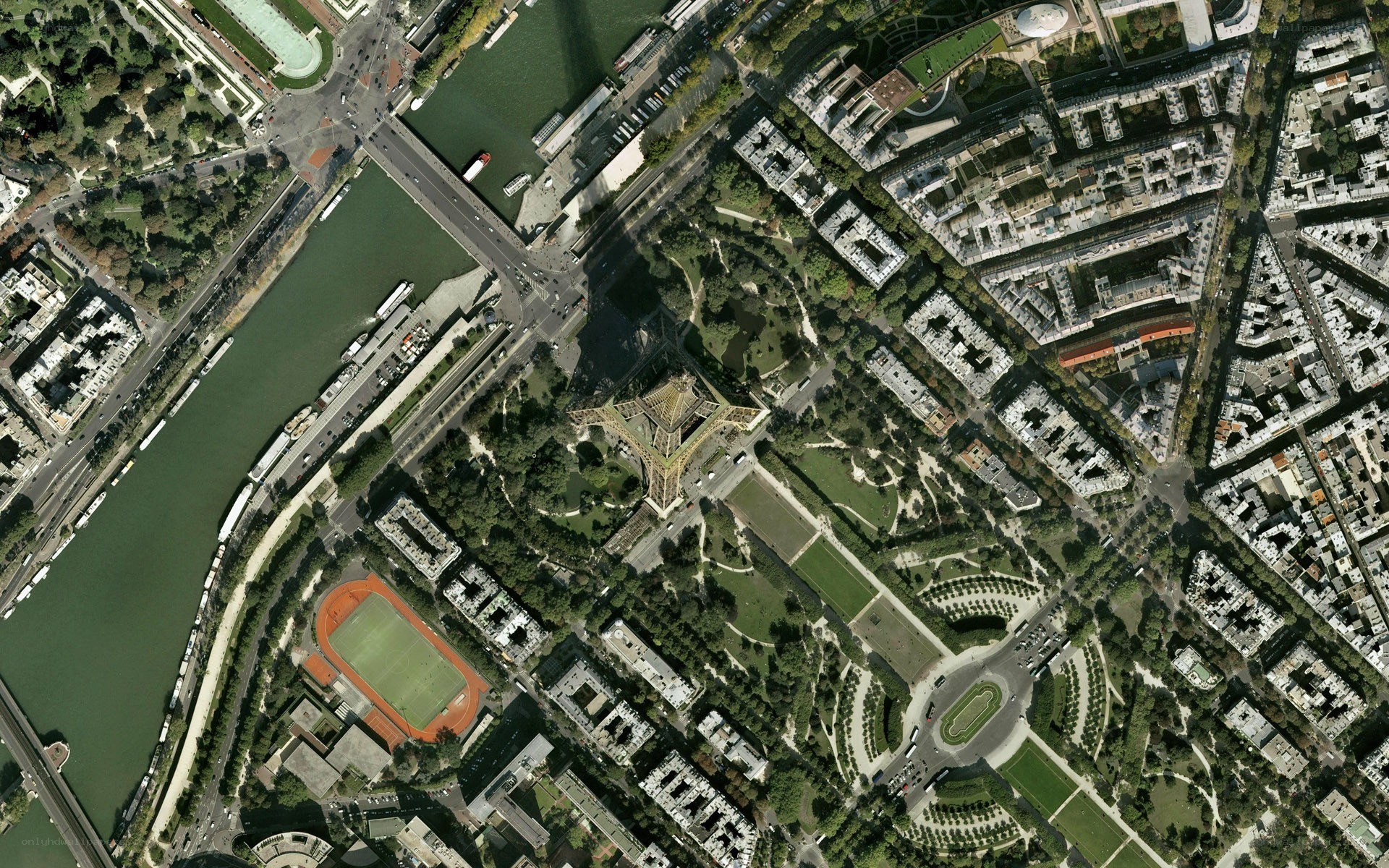 Aerial view of Eiffel Tower