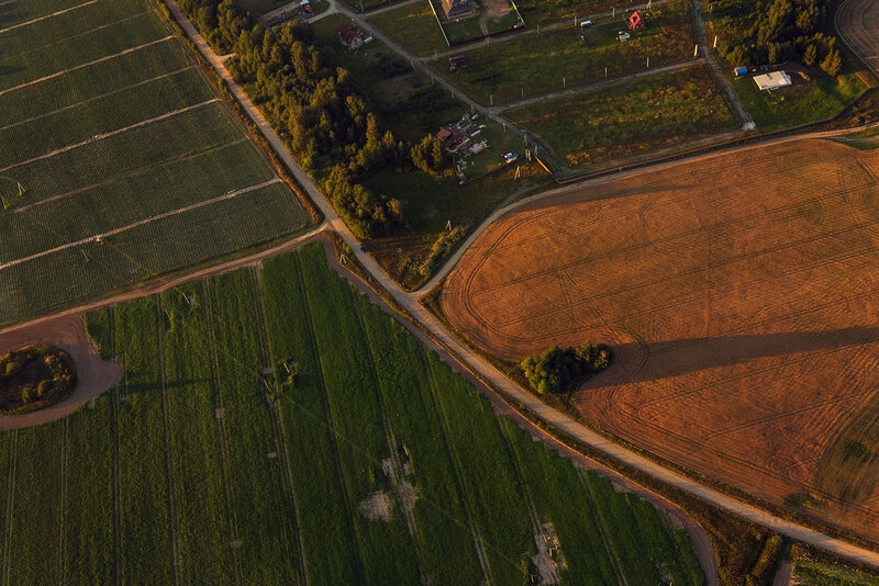 Aerial View of Farmland — Green, Serene, Sunset