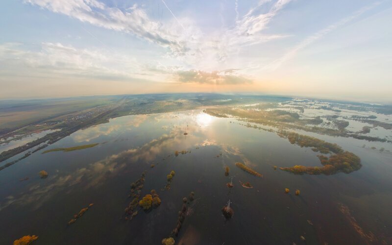 Aerial view of flooded landscape
