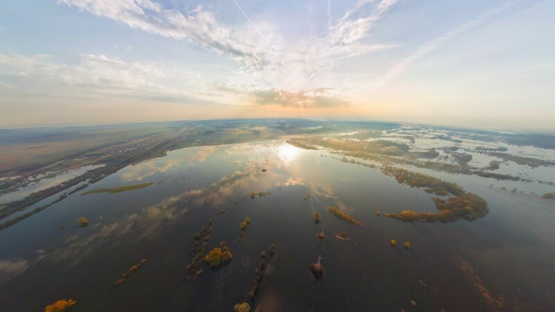 Aerial view of flooded landscape