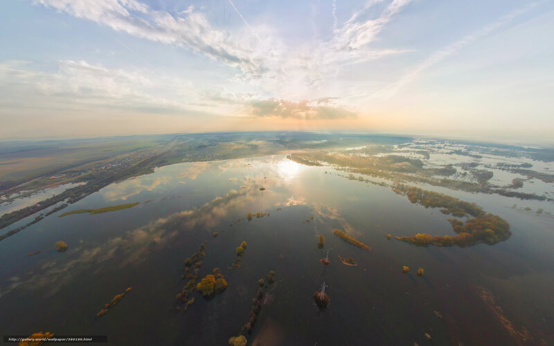 Aerial view of flooded landscape