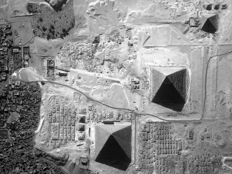 Aerial view of Giza pyramids