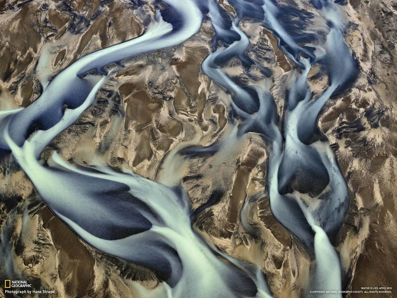 Aerial view of glacial river