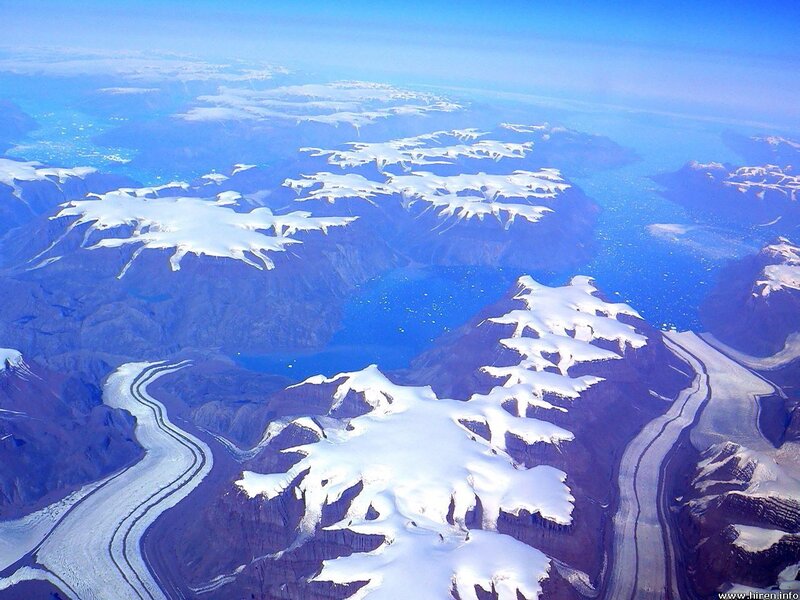 Aerial view of glaciers and fjords