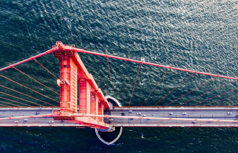 Aerial View of Golden Gate Bridge — Red