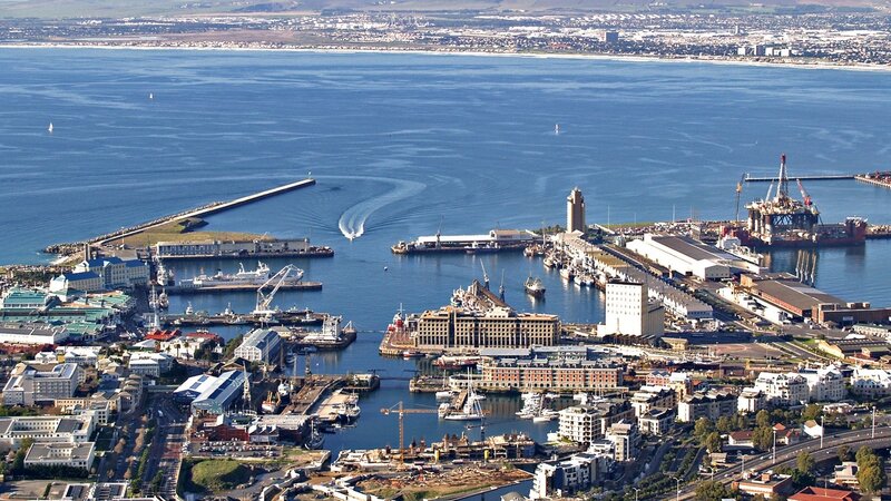 Aerial View of Harbor — Blue, Serene, Afternoon, Photograph