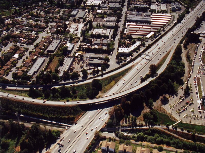 Aerial view of highway interchange