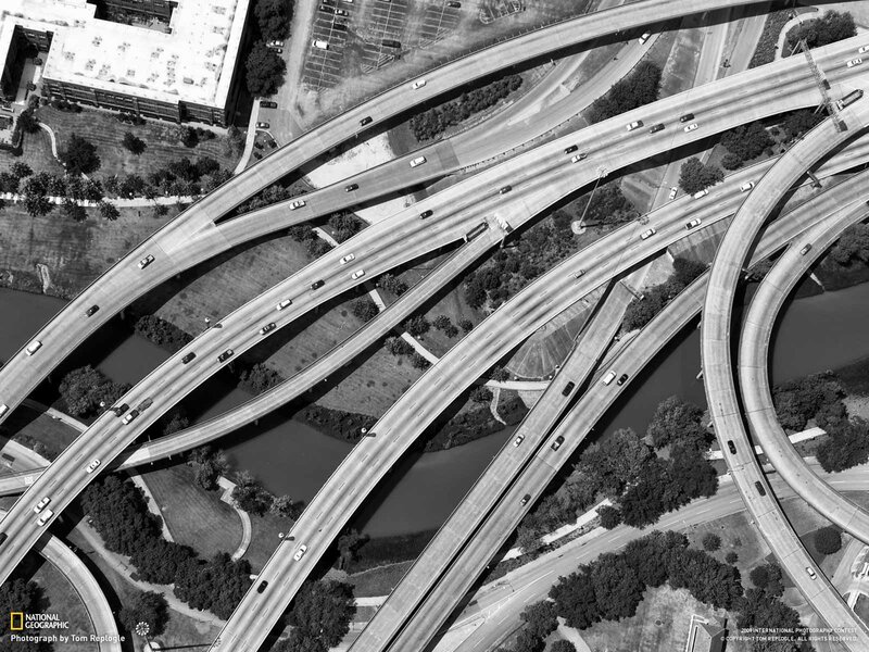 Aerial view of highway interchange
