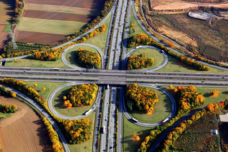 Aerial view of highway interchange
