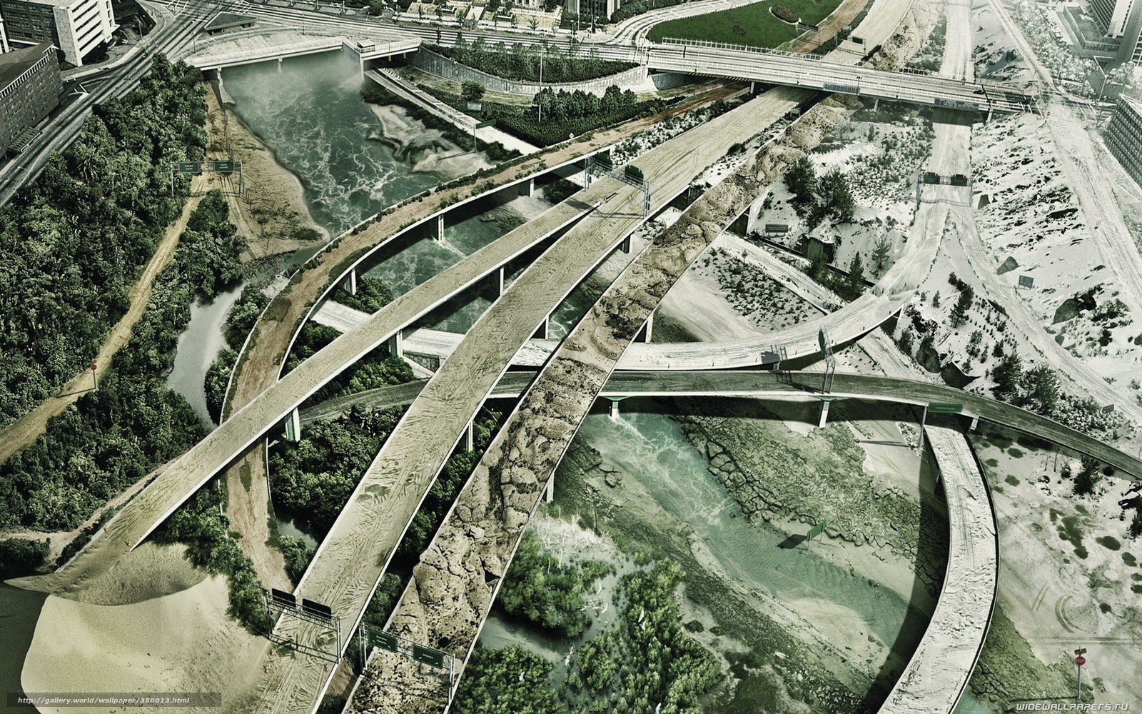 Aerial view of highway interchange