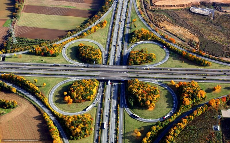 Aerial view of highway interchange