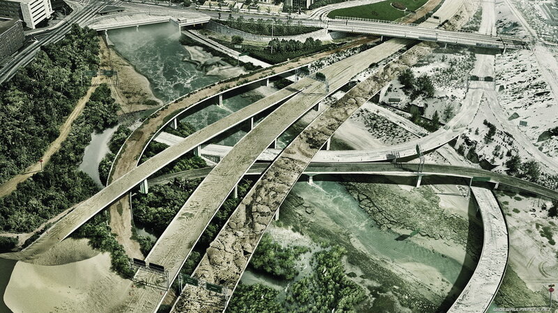 Aerial view of highway interchange