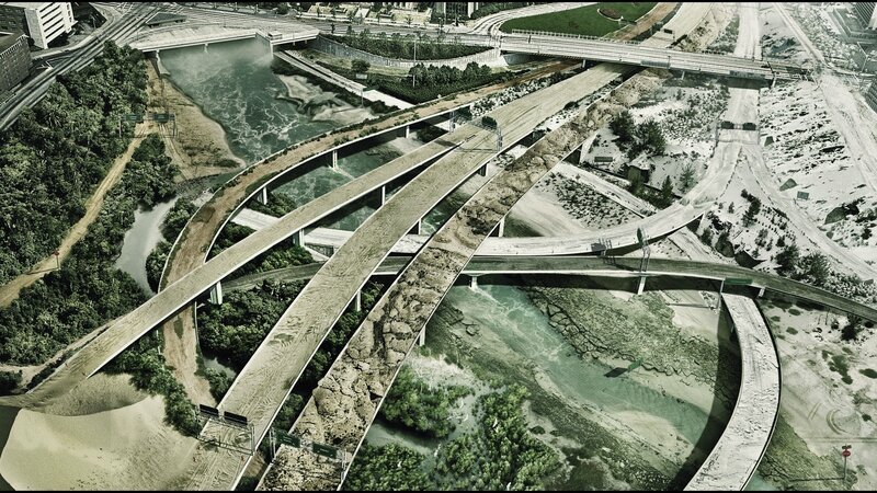 Aerial view of highway interchange