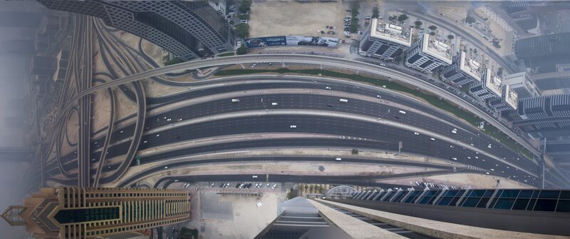 Aerial View of Highway Interchange — Gray