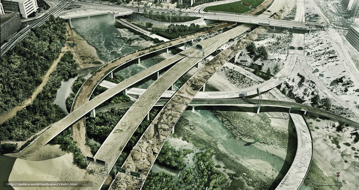 Aerial view of highway interchange