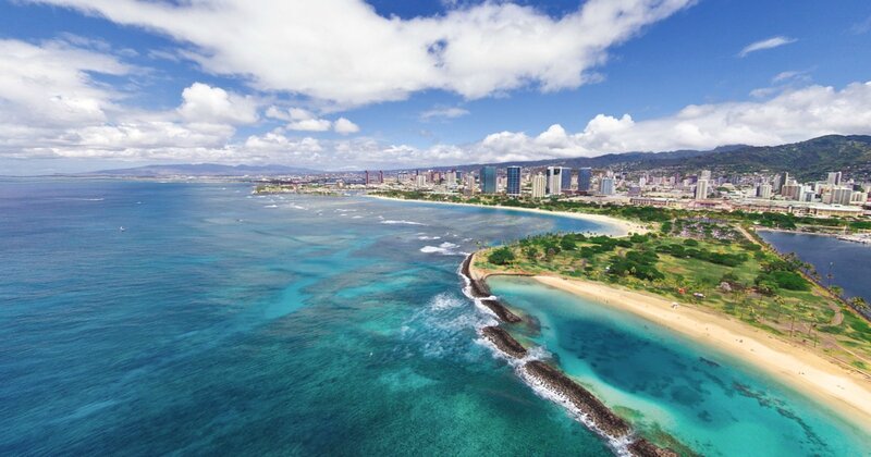 Aerial view of Honolulu coastline