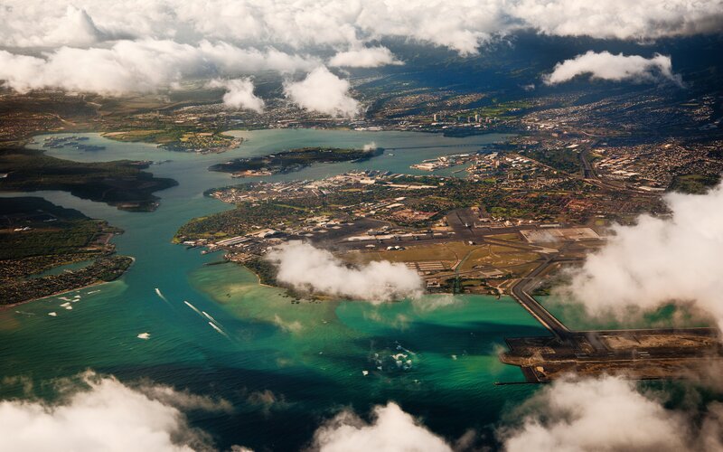 Aerial view of Honolulu harbor