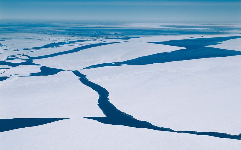 Aerial view of ice and water