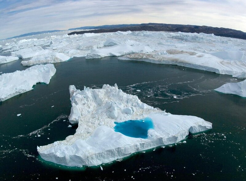 Aerial view of icebergs