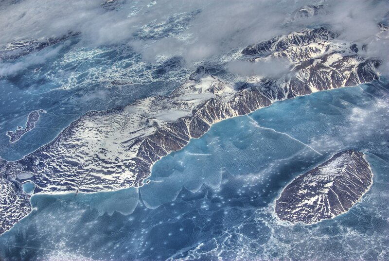 Aerial view of icy mountains