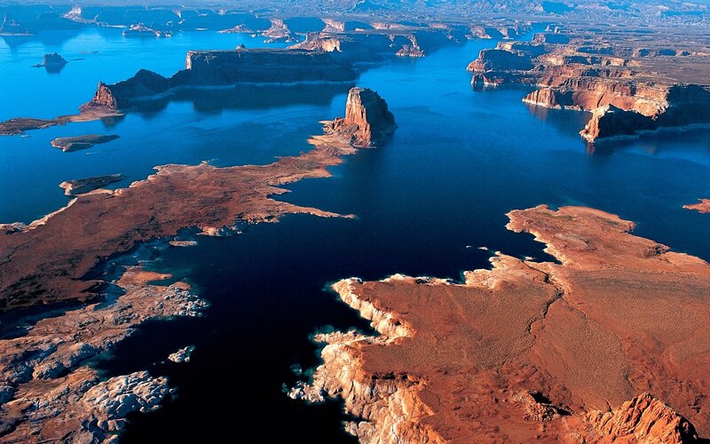 Aerial View of Lake and Cliffs