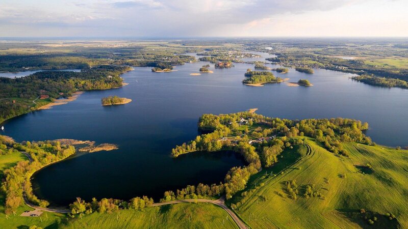 Aerial View of Lake and Islands — Green