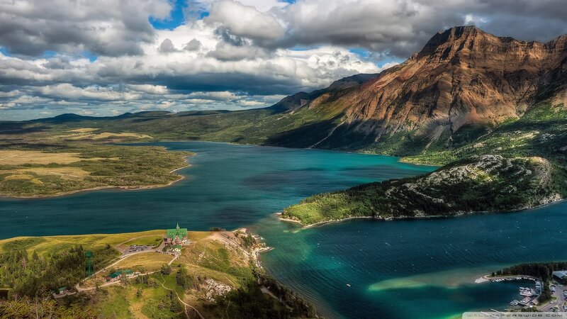 Aerial View of Lake and Mountains — Blue, Dramatic