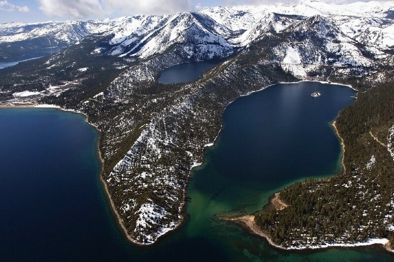 Aerial View of Lake and Mountains — Blue, Serene