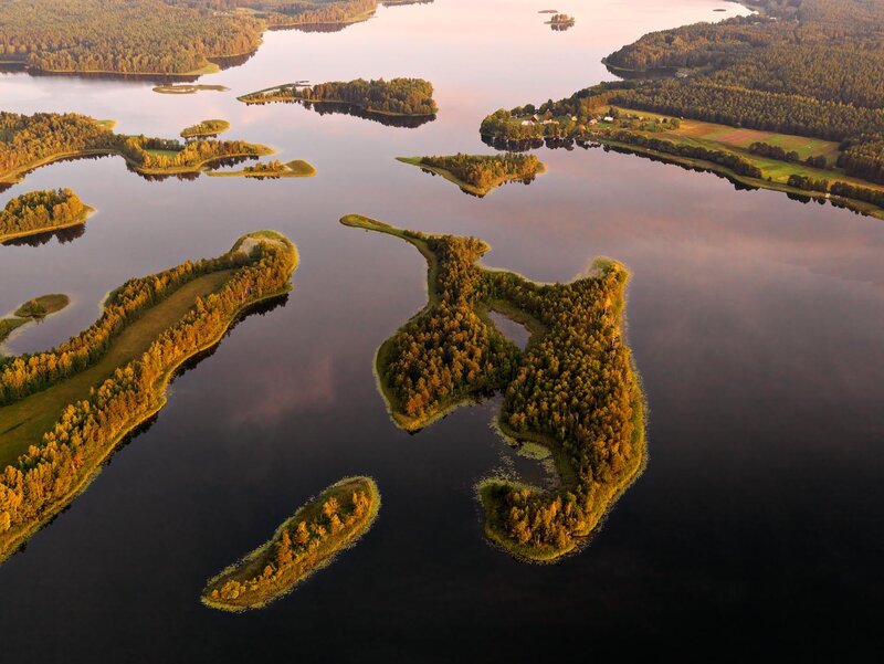 Aerial view of lake islands