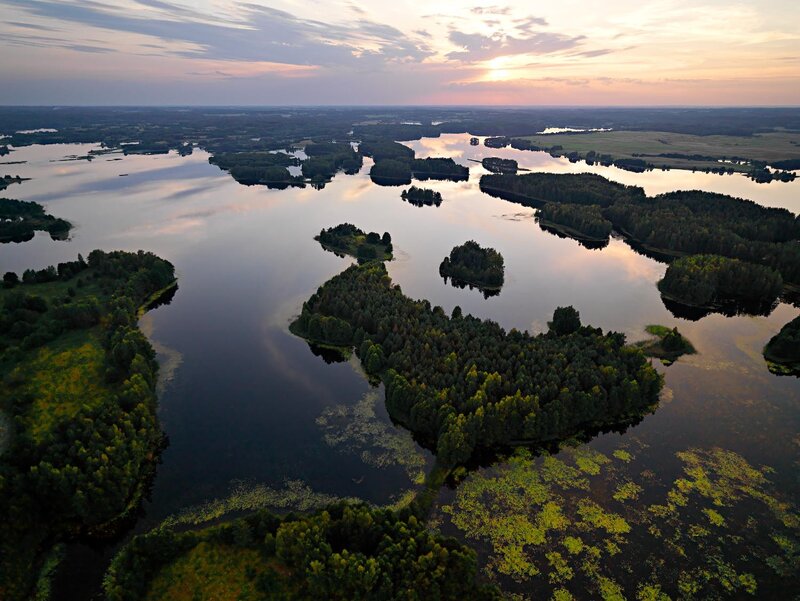 Aerial view of lake islands