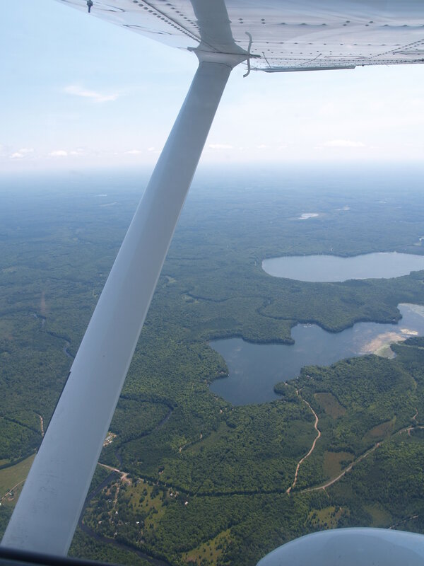 Aerial view of lakes and forest