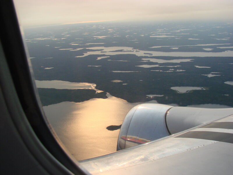 Aerial view of lakes from airplane