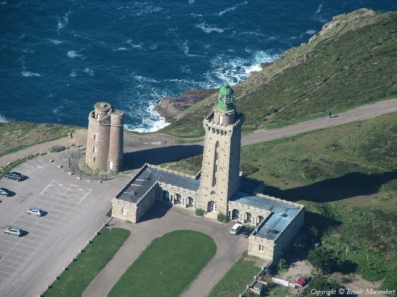 Aerial view of lighthouse on coast