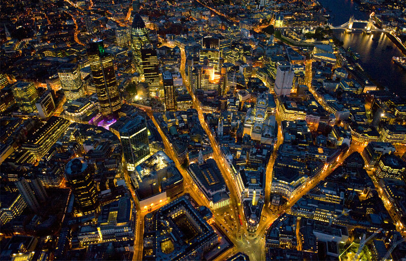 Aerial view of London at night