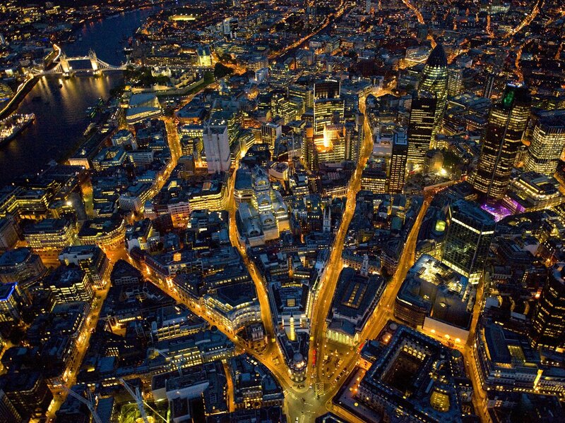 Aerial View of London — Black, Dramatic, Night