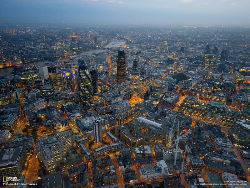 Aerial View of London — Gray, Dramatic, Night