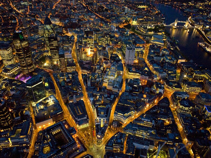 Aerial View of London — Yellow, Dramatic, Night, Photograph