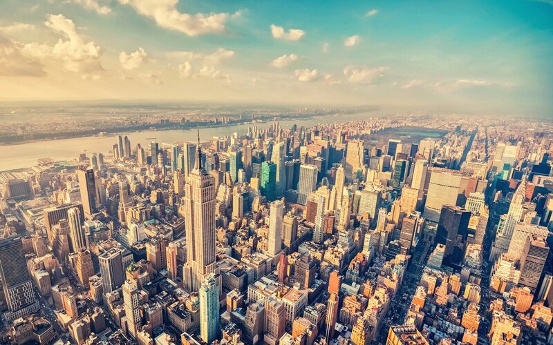 Aerial View of Manhattan — Blue, Dramatic, Afternoon, Photograph
