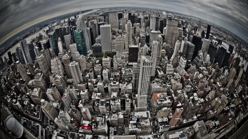Aerial View of Manhattan — Gray, Dramatic, Afternoon, Photograph