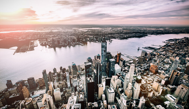 Aerial View of Manhattan — Gray, Dramatic, Sunset