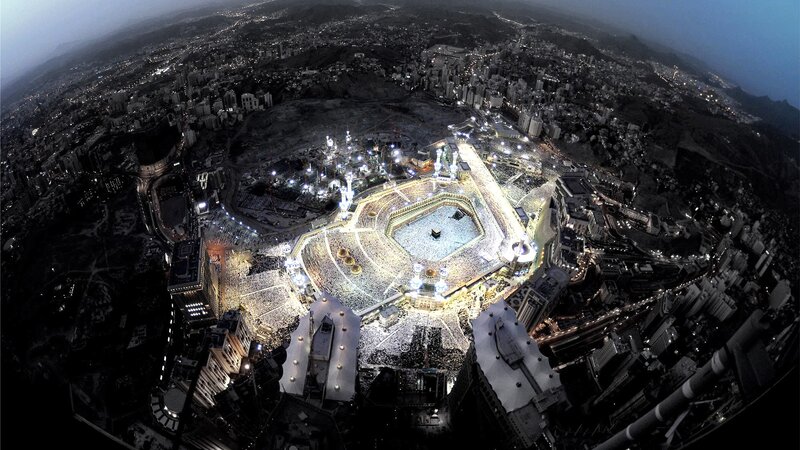 Aerial view of Mecca at night