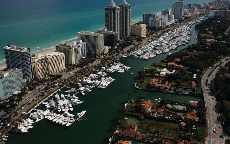 Aerial view of Miami marina