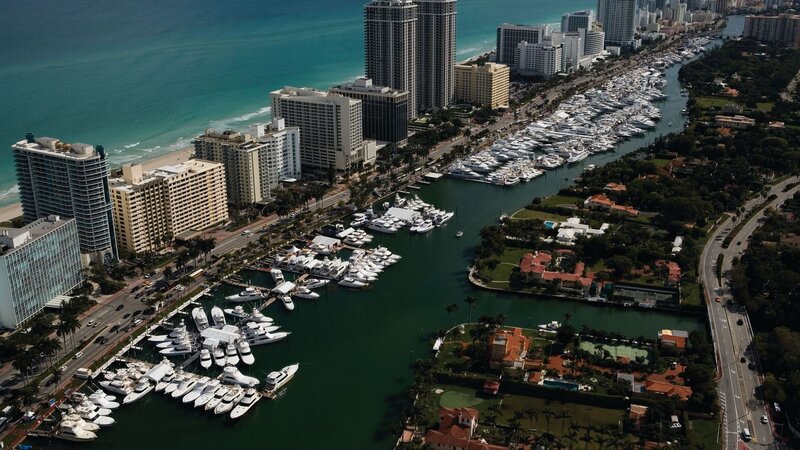 Aerial view of Miami marina