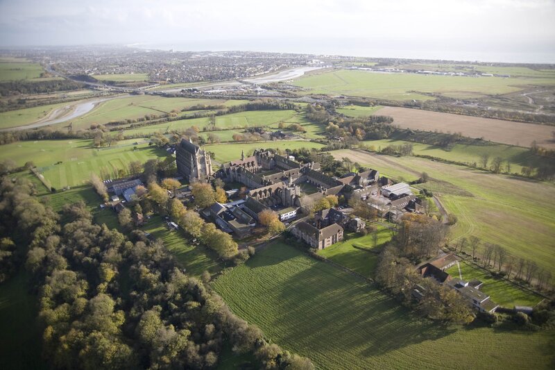 Aerial View of Monastery — Green