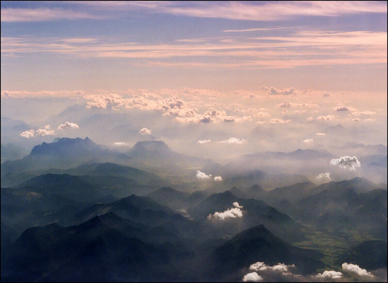 Aerial view of mountain ranges