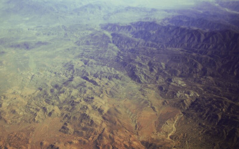 Aerial view of mountainous terrain