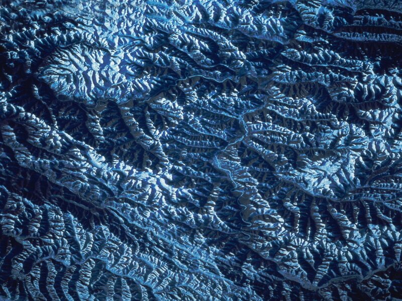 Aerial view of mountainous terrain